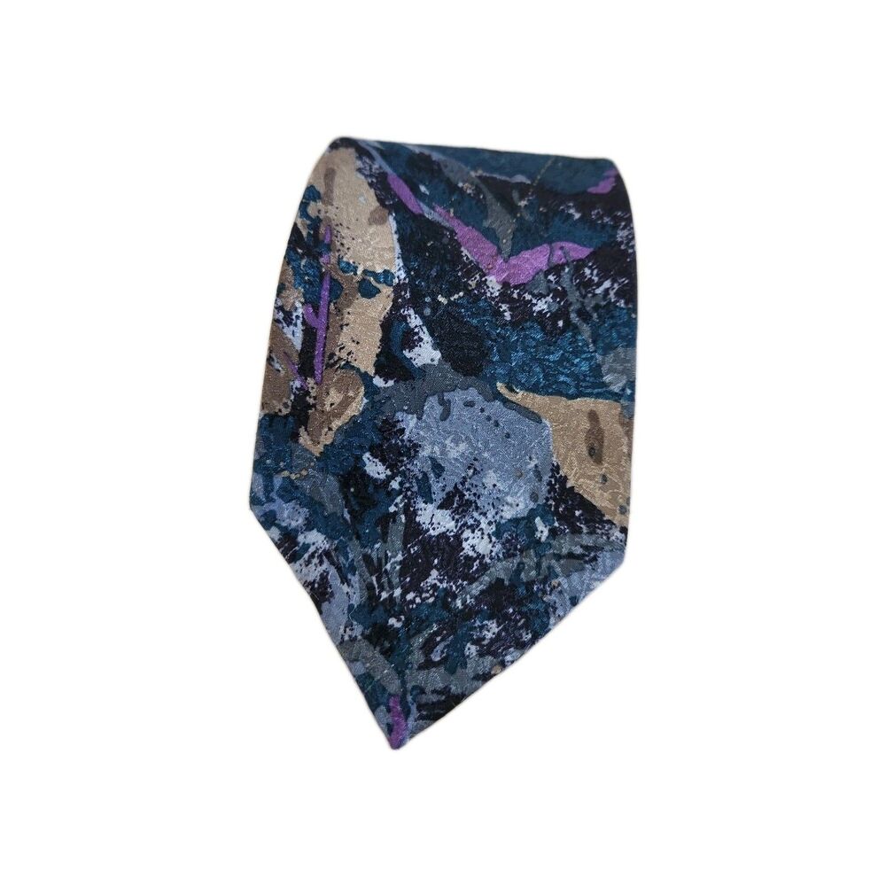 VTG Man Alive Abstract Art Tie Blue Tan USA Made Retro Necktie 57in EUC